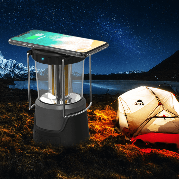 Ipree® 3-In-1 Camping Light Wireless Charger Bluetooth Speaker LED Tent Lamp Outdoor Hiking Fishing - MRSLM