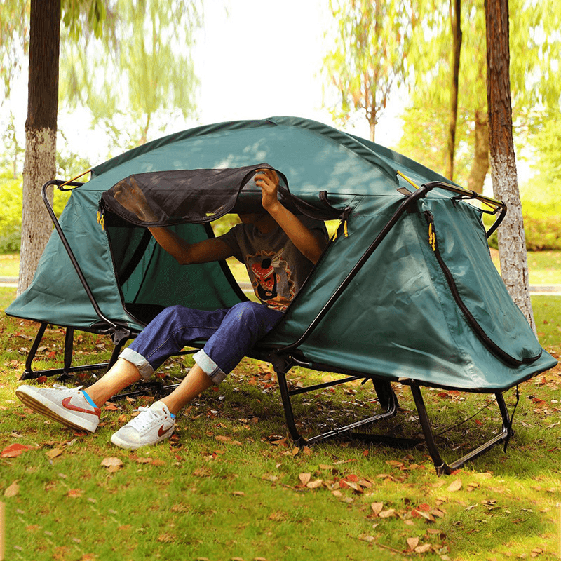 2 Person Camping Tent off the Ground Folding Waterproof Double Layer Cold Protection Anti-Wind Sunshade Dome Canopy Hiking Travel with Carry Bag - MRSLM