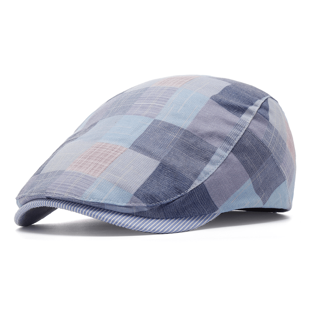 Women Cotton Plaid Flat Beret Caps Classic Outdoor Adjustable Ivy Gatsby Newsboy Cap - MRSLM