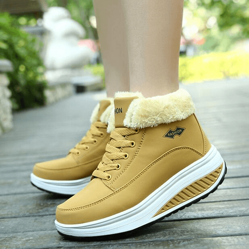 Warm Fur Lining Rocker Sole Platform Boots Women Casual Shoes - MRSLM