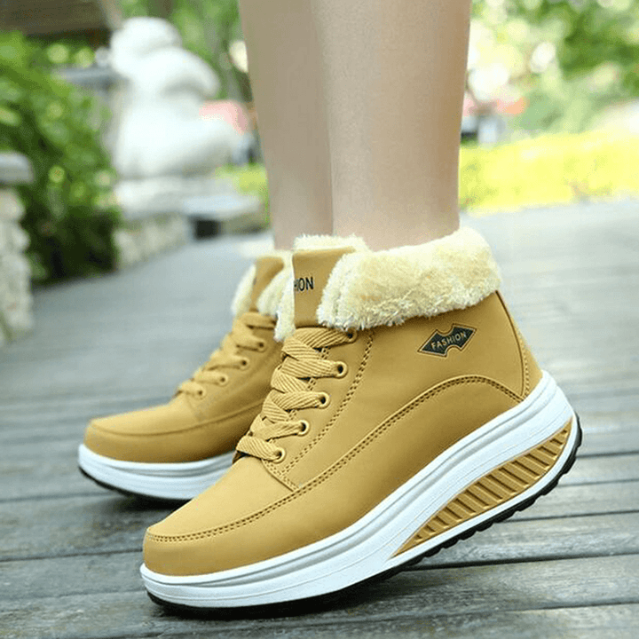 Warm Fur Lining Rocker Sole Platform Boots Women Casual Shoes - MRSLM