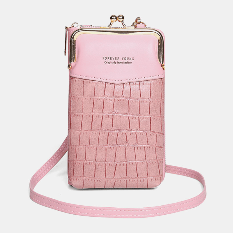 Women Alligator Pattern Embossed Vertical Large Capacity Zipper Wallet Portable 6.5 Inch Phone Bag Shoulder Bag Crossbody Bag - MRSLM