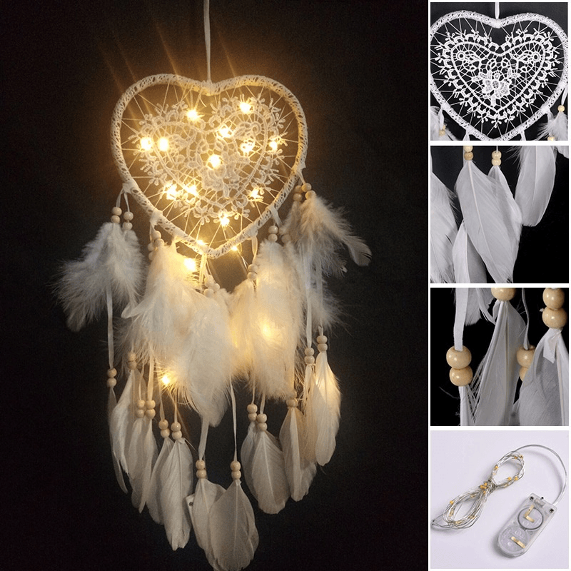 LED Light Dreamcatcher Feather Bedroom Heart Shape Bedroom Home Decoration Livingroom Dreamcatcher Gift Decorations - MRSLM