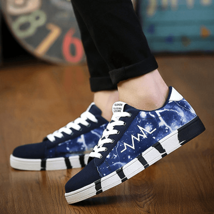 Men Canvas Breathable Soft Sole Trendy Pattern Lace up Casual Court Shoes - MRSLM