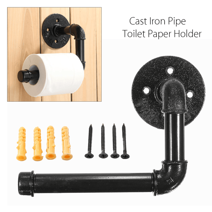 Industrial Rustic Style Iron Pipe Wall Mount Toilet Tissue Paper Roll Holder Towel Bar - MRSLM