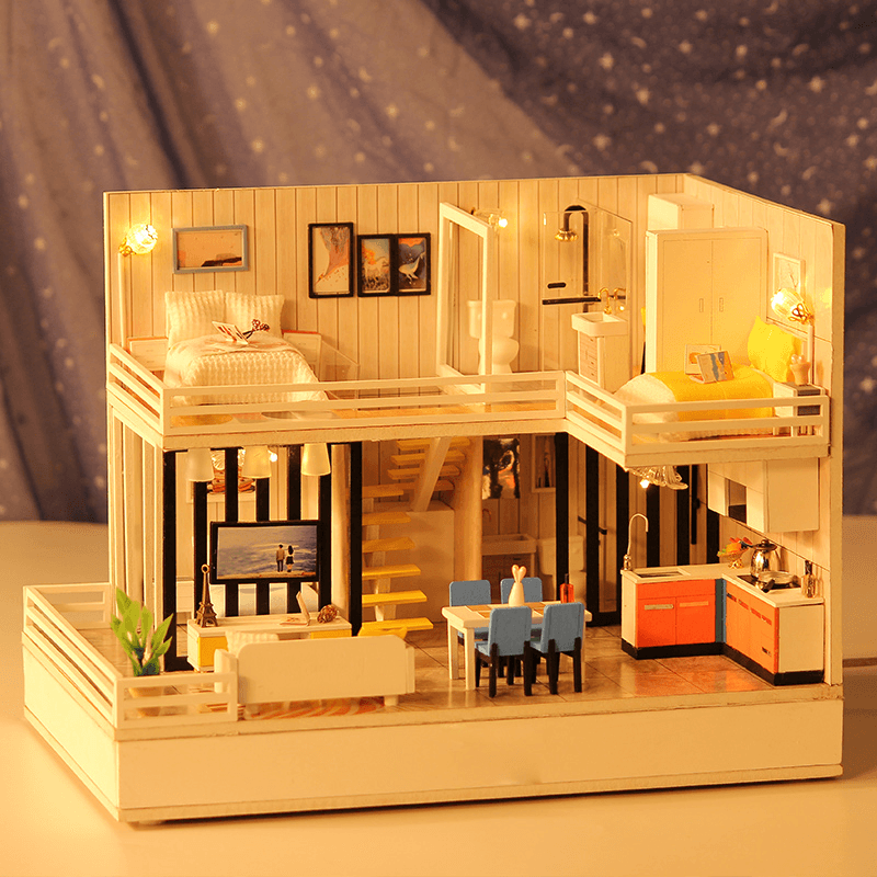 Iiecreate F001 Time Elegant House Handmade DIY Cabin Doll House with Dust Cover Bluetooth Stereo - MRSLM