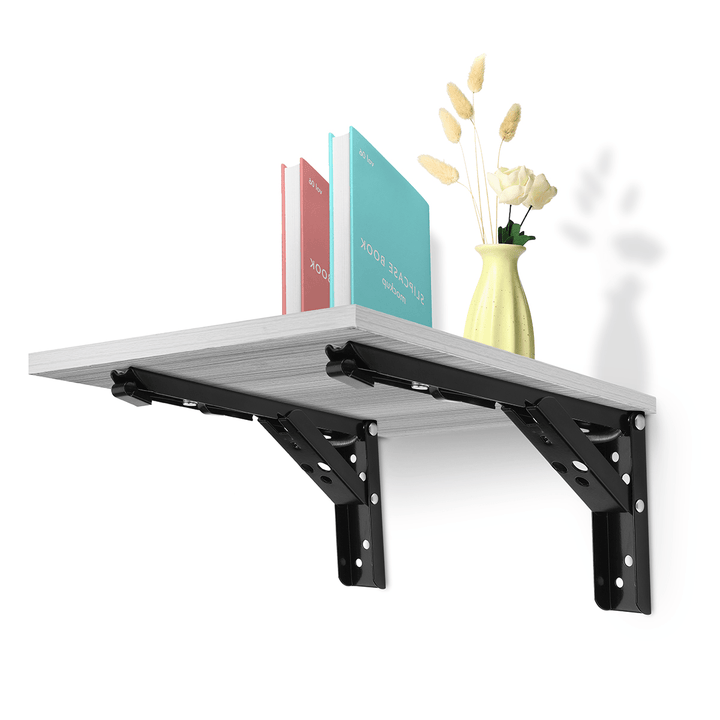 2Pcs 12" L-Shaped Folding Triangle Bracket Storage Table Wall Shelf Bracket Bathroom Shelf - MRSLM