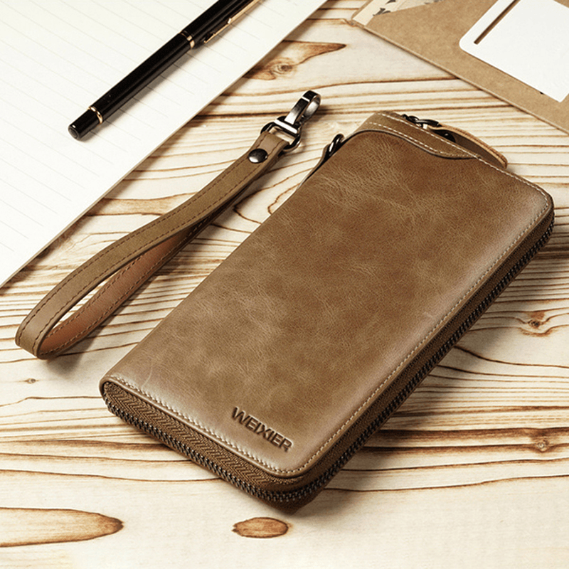 Men Genuine Leather Vintage Card Holder Wallet Phone Bag - MRSLM