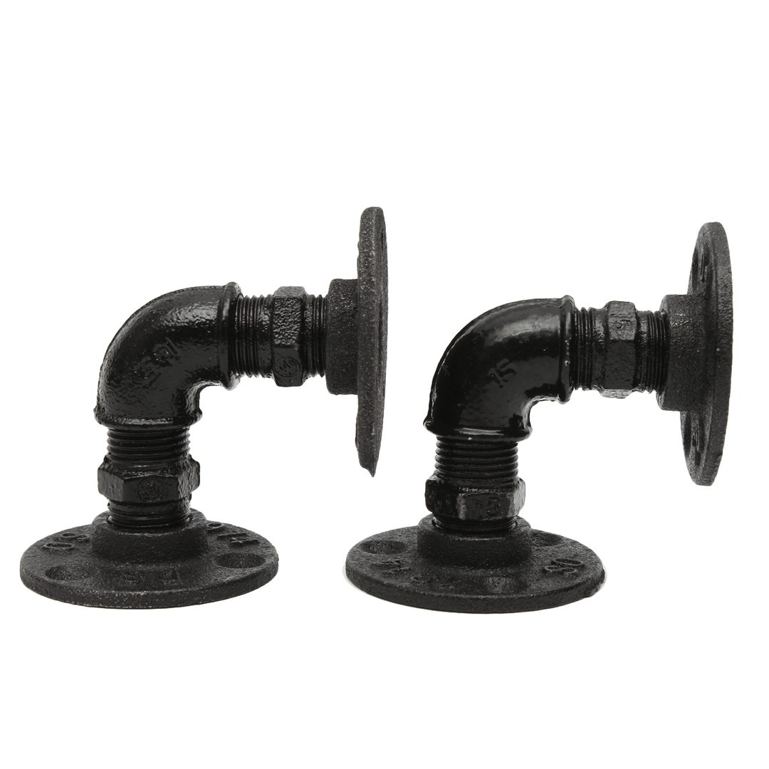 2Pcs Vintage Retro Black Iron Industrial Pipe Shelf Bracket Home Decoration Storage Holders - MRSLM