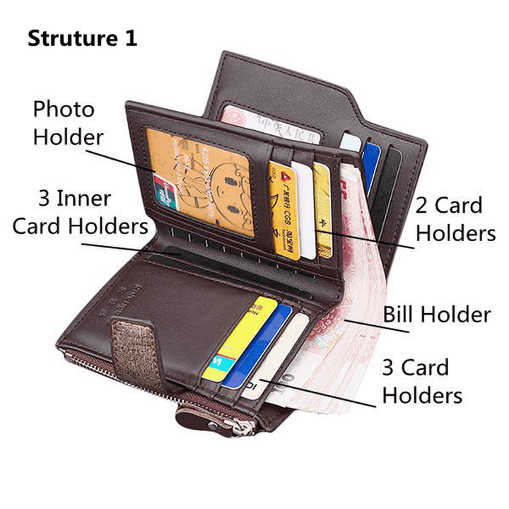 Men PU Leather Casual Wallet Hasp Zipper Credit Card Holder Coin Bag - MRSLM