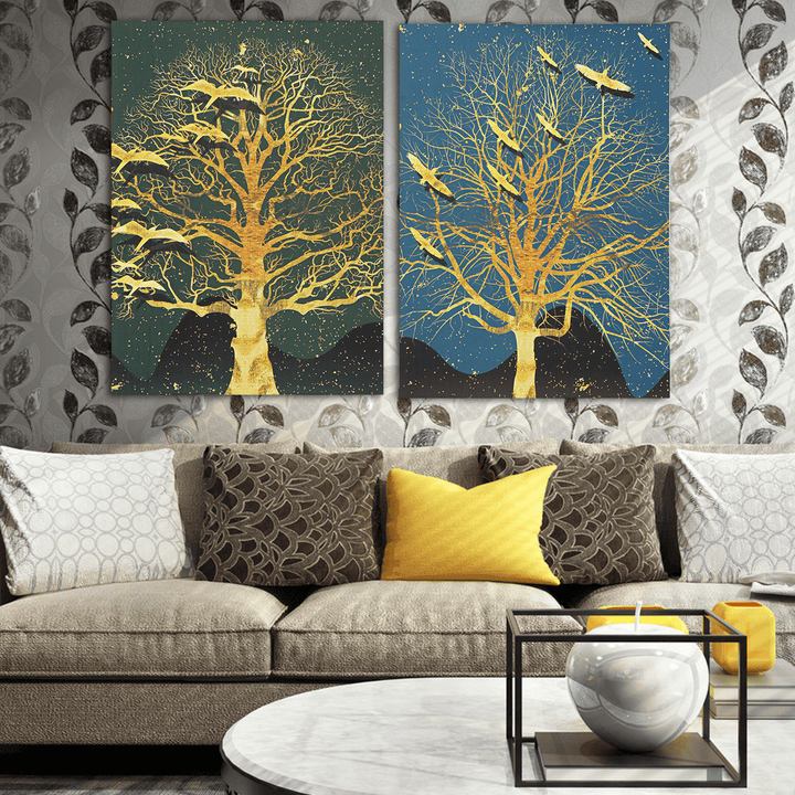 2Pcs Modern Tree Canvas Print Paintings Wall Art Unframed Picture Home Decor - MRSLM