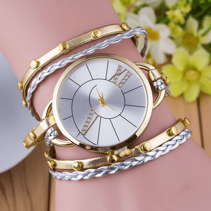 Simple Dial Leather Strap Crystal Algarismos Romanos Quartz Watch Women Bracelet Watch - MRSLM