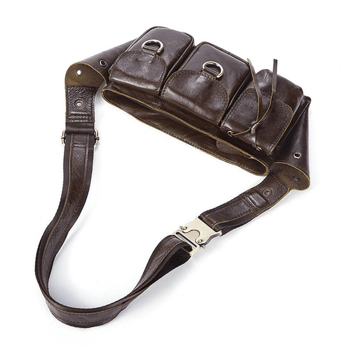 Men Vintage Genuine Leather Waist Bag Durable Retro Crossbody Bag - MRSLM