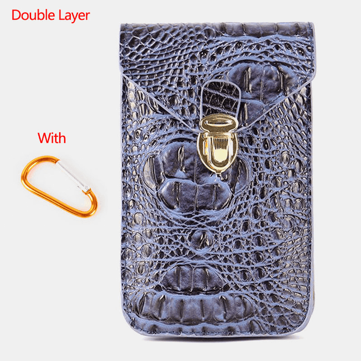 Men PU Leather Crocodile Pattern Multifunctional Casual Double Layer 6.5Inch Phone Bag Waist Bag with Hook - MRSLM