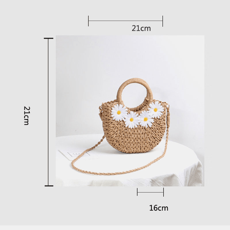 Women Daisy Travel Summer Beach Straw Handbag Crossbody Bag Shoulder Bag - MRSLM