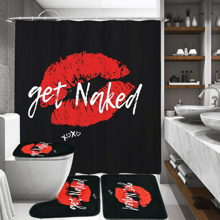 Get Naked Printing Bathroom Shower Curtain Set Toilet Cover Mat Bathroom Non-Slip Mat Rug Kit - MRSLM