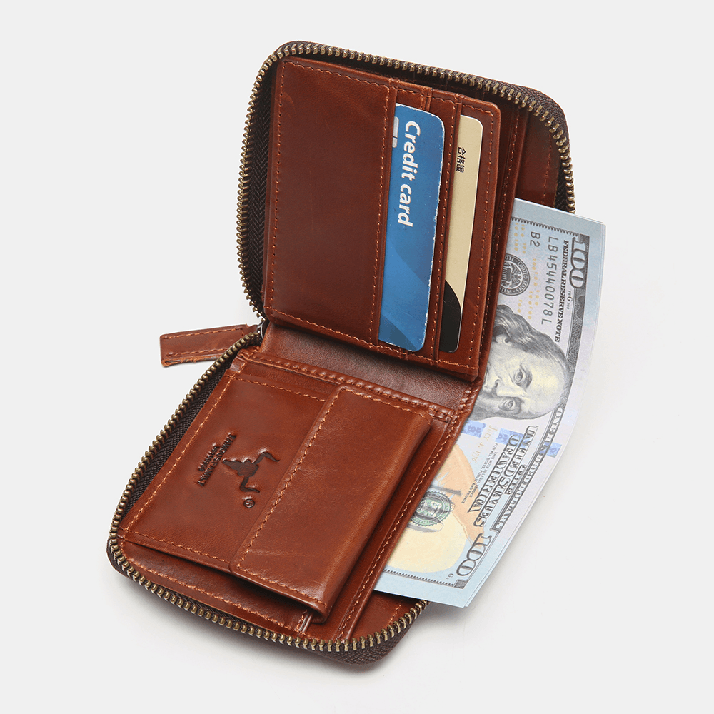 Men Genuine Leather RFID Blocking Anti-Theft Retro Multi-Functional Card Holder Wallet - MRSLM