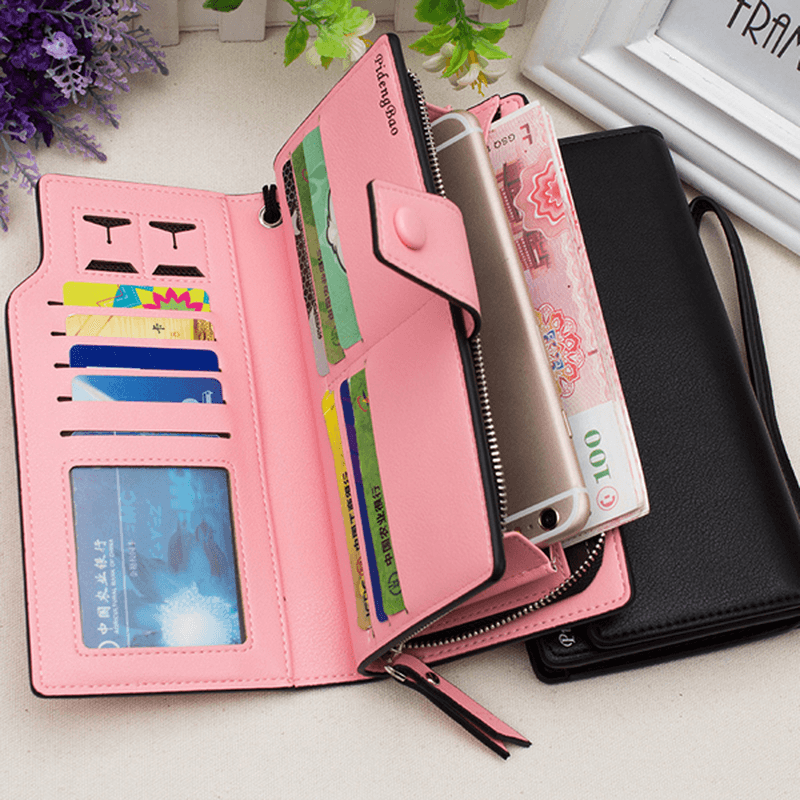 Women 11 Credit Card Holders 6 Inches Cell Phone PU Leather Wallet Clutch Wallet - MRSLM