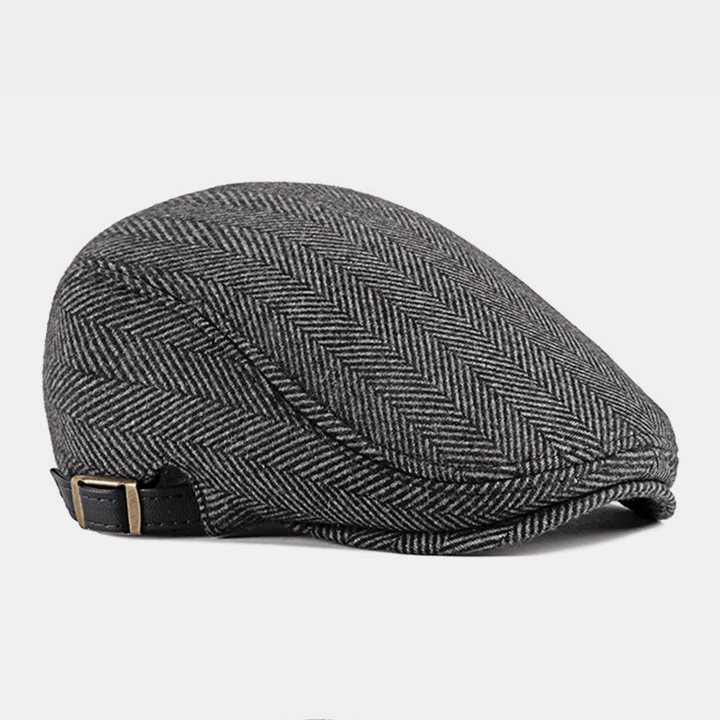 Men Autumn Winter Warm Herringbone Berets British Retro Adjustable Newsboy Hat Forward Hat - MRSLM