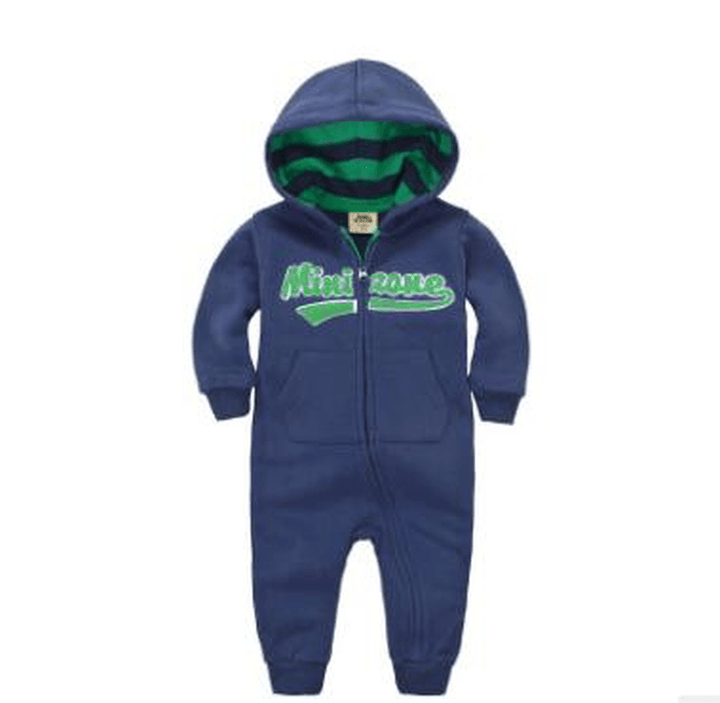 Baby Onesies Autumn and Winter Baby Clothes Baby plus Velvet Hood Long-Sleeved Romper Romper Children'S Clothing - MRSLM