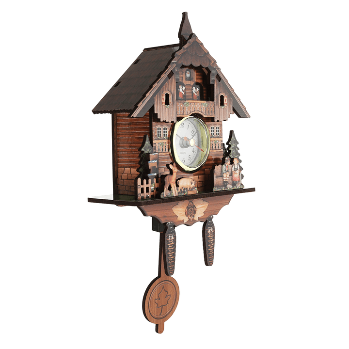 Cuckoo Clock Mount Wooden Wall Clock Analog Auto Swinging Pendulum Home Decorations - MRSLM