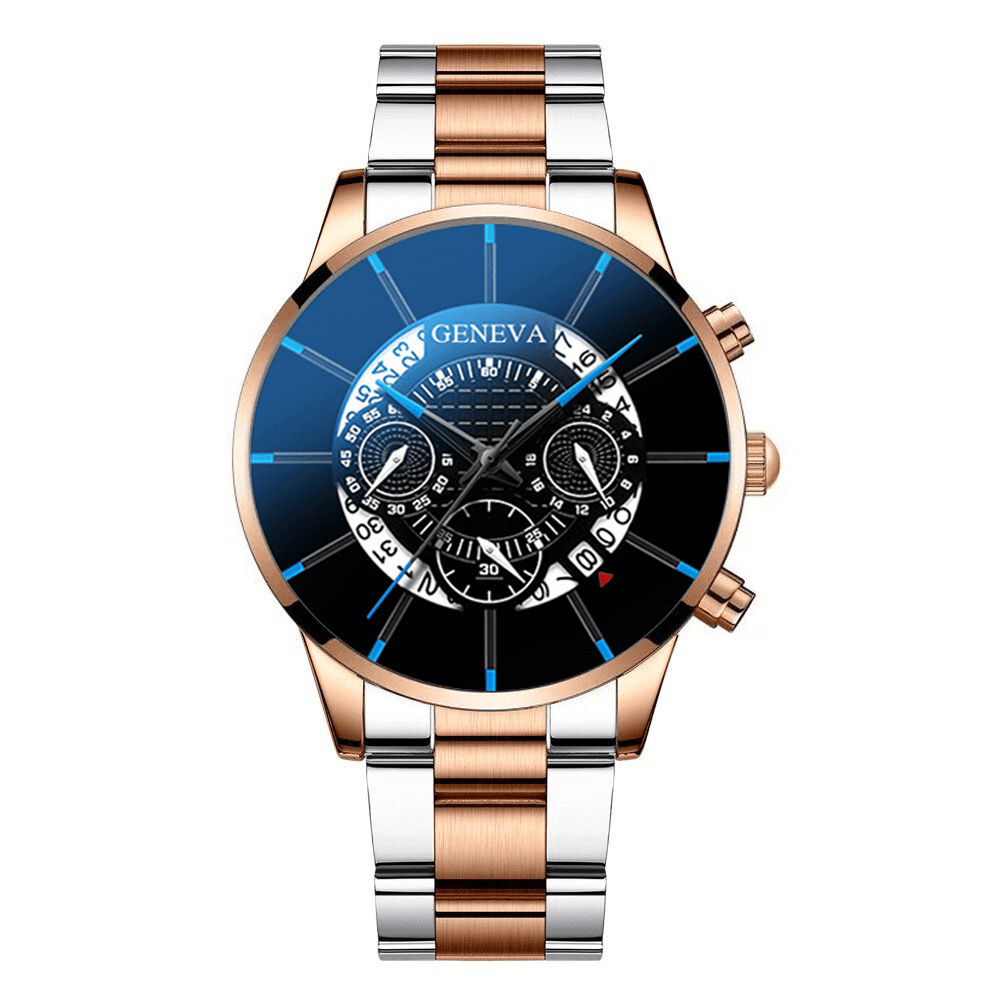 Geneva Business with Calendar Dial Stainless Steel Band Waterproof Men Quartz Watch - MRSLM