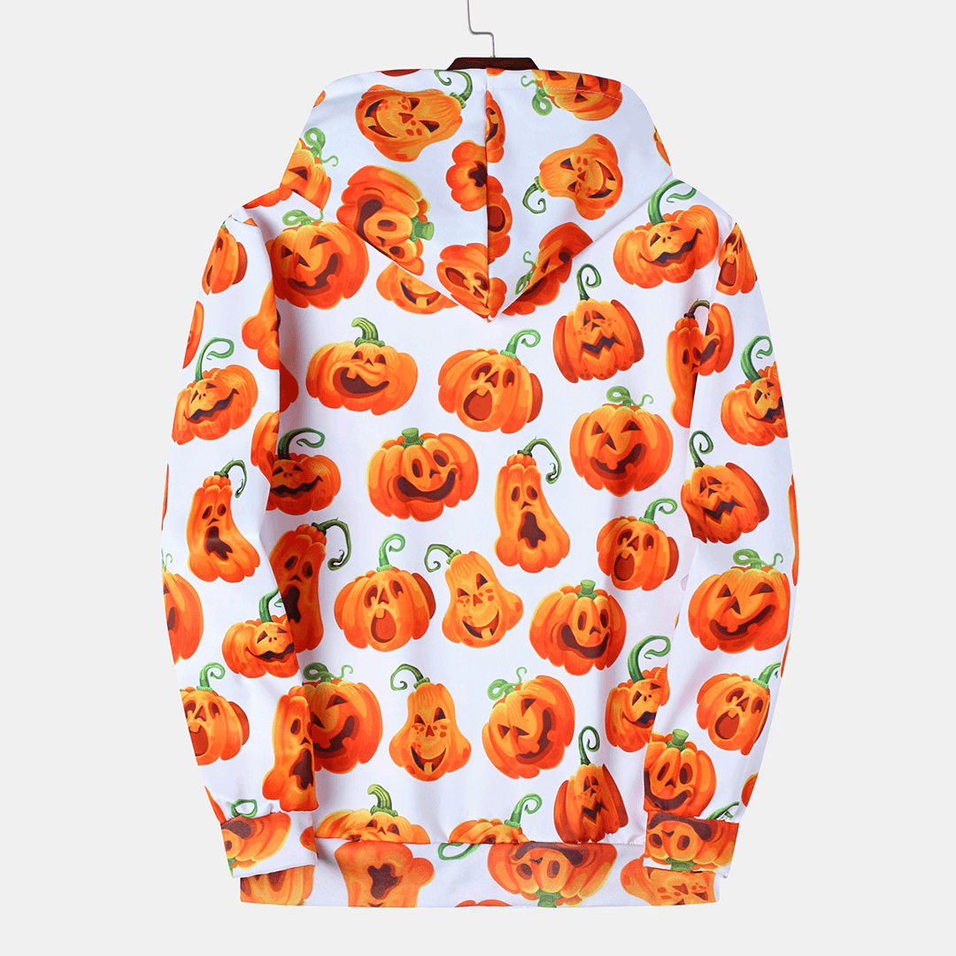 Halloween Pumpkin Monster Print Casual Insert Pocket Hooded Sweatshirt - MRSLM