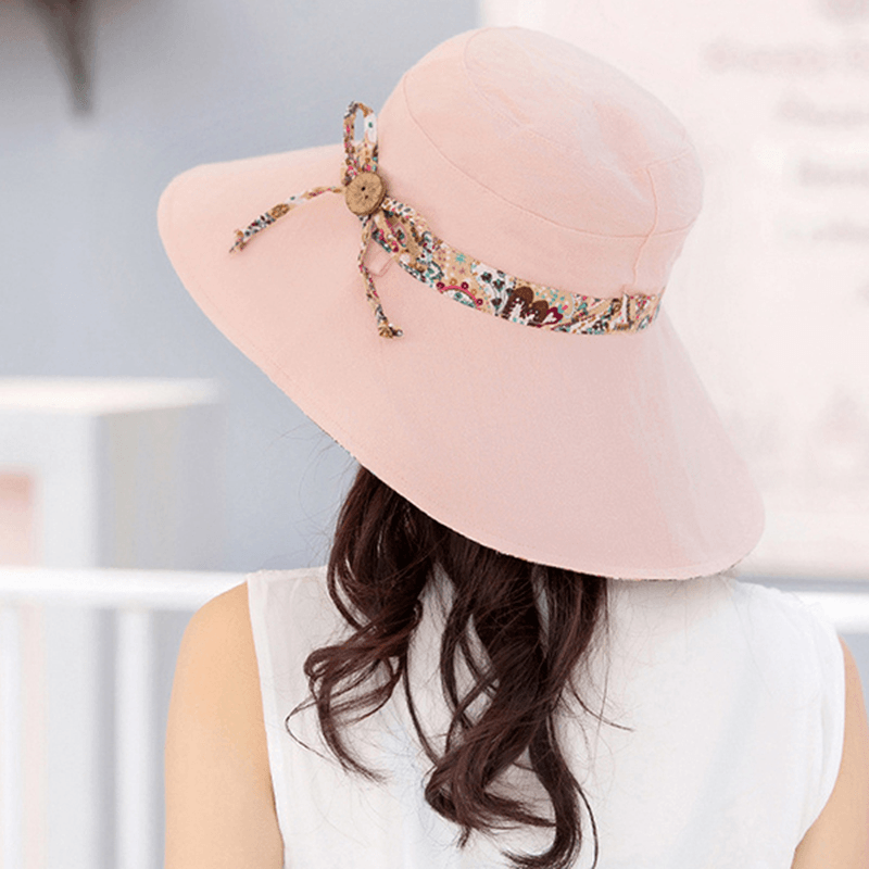 Women Sunscreen Bucket Hat Casual Anti-Uv Wide Brim Double Sided Wear Beach Hat - MRSLM