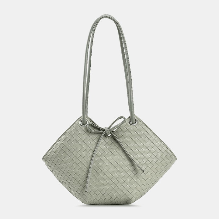 Women All-Match Tote Large Capacity Weave Pattern String Decor Shoulder Bag Handbag - MRSLM