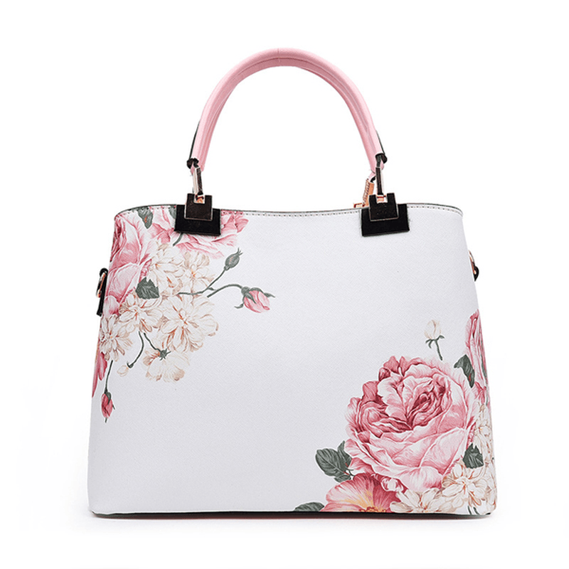 Women Floral PU Leather Capacity Tote Elegant Shoulder Bag Vintage Crossbody Bags - MRSLM