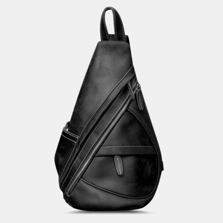 Ekphero Men Faux Leather Large Capacity Multi-Pockets Wear-Resistant Blackpack Chest Bag Crossbody Bag - MRSLM