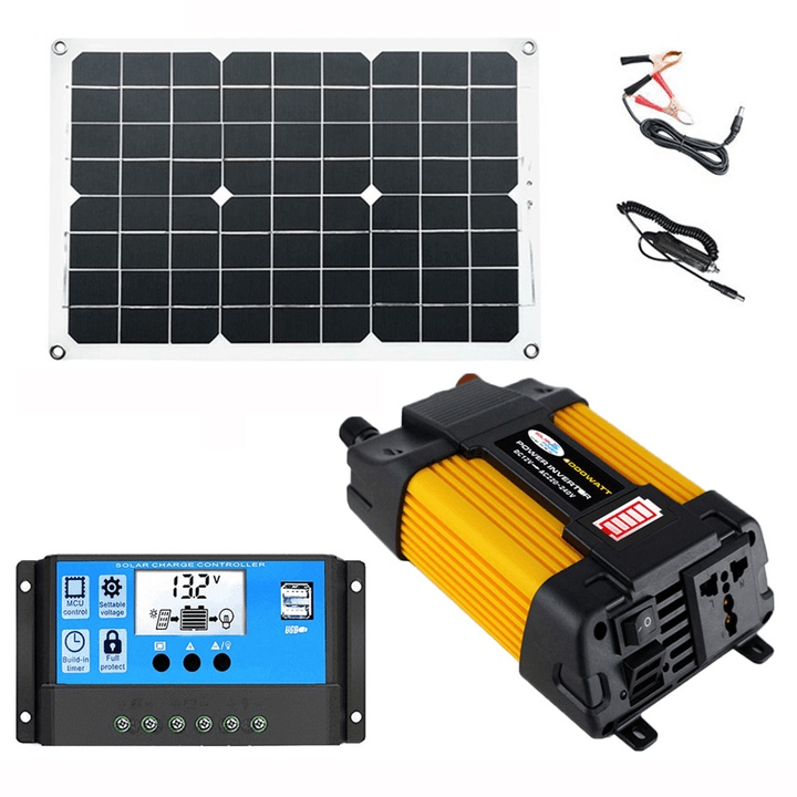 Solar Power System 18W Solar Panel 4000W Inverter 30A Controller Kit Solar Panel Battery Charger - MRSLM