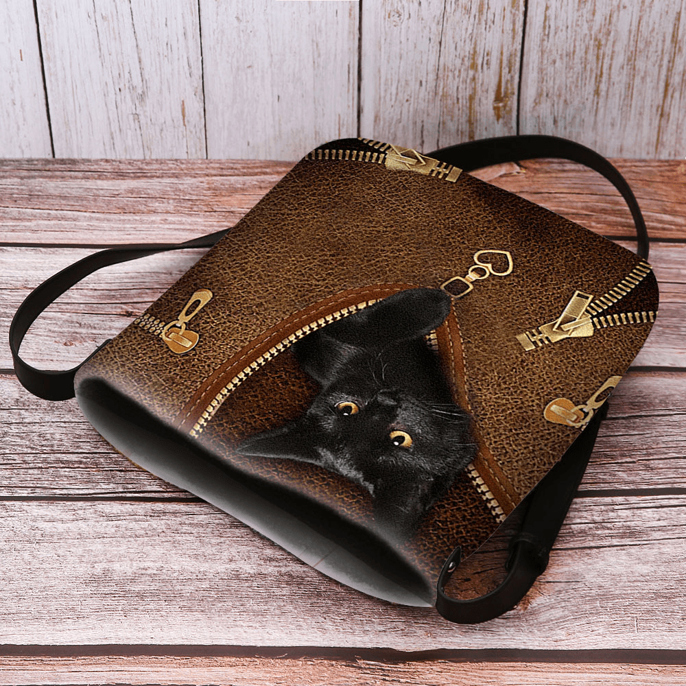 Women Felt Casual Cute 3D Cartoon Black Cat Printing Pattern Crossbody Bag Shoulder Bag - MRSLM