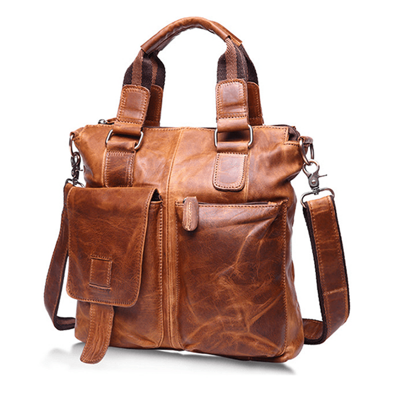 Ekphero® Retro Mens Bag Fashion Business Handbag Durable Real Leather Shoulder Bag - MRSLM