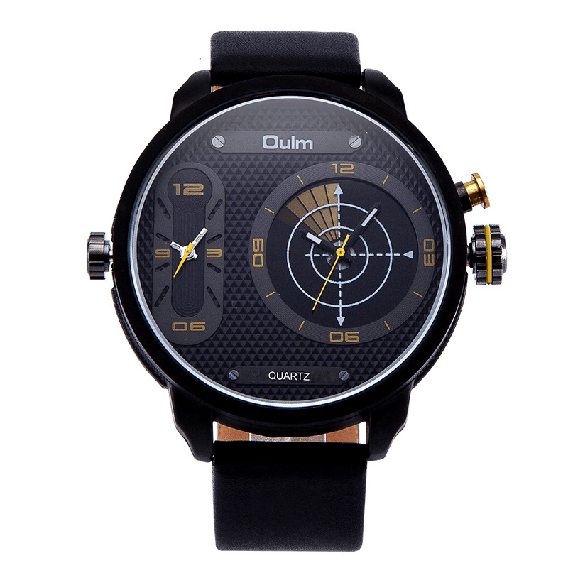 OULM 3221B Dual Time Zone Big Dial Creative Watch Unique Design Men Quartz Watches - MRSLM