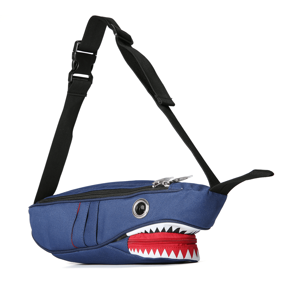 Unisex Canvas Shark Shape Multi-Pocket Chest Bag Cartoon Casual Super Soft Large Capacity Multifunction Messenger Crossbody Bags Shoulder Bag - MRSLM