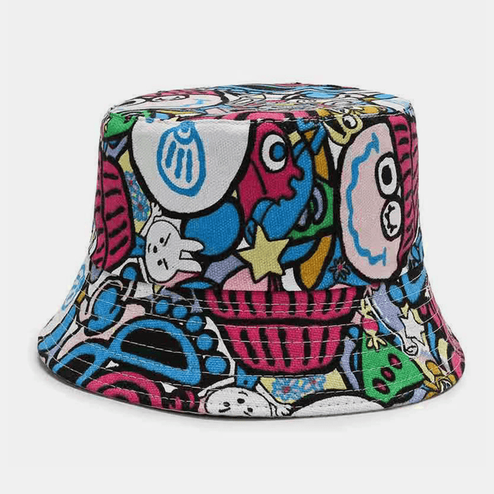 Unisex Canvas Colored Cartoons Character Pattern Casual Sunshade Bucket Hat - MRSLM