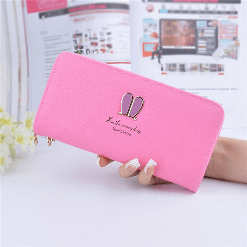 Rabbit Ear Zipper Long Wallet Girls Cute Animal Candy Color Purse Card Holder Coins Bags - MRSLM