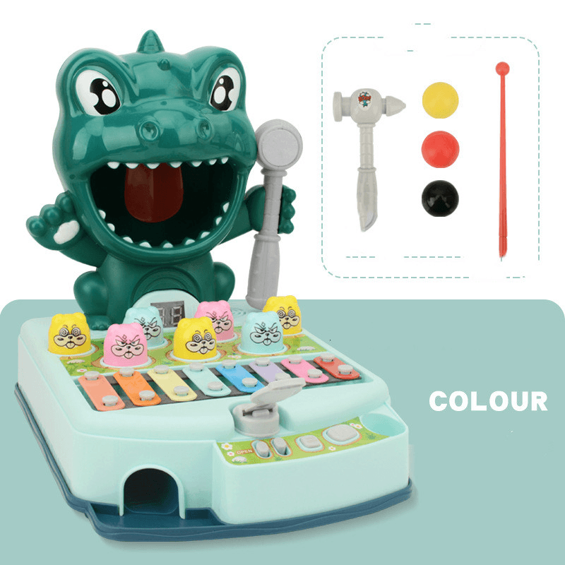 Children'S Educational Fun Electric Dinosaur Hitting Hamster Ejection Sound and Light Early Education Multifunctional Game Toy - MRSLM