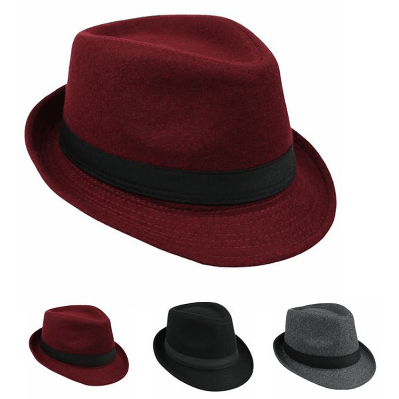 Unisex Jazz Cap Vintage Woolen Bucket Trilby Brim Fedora Panama Hat - MRSLM