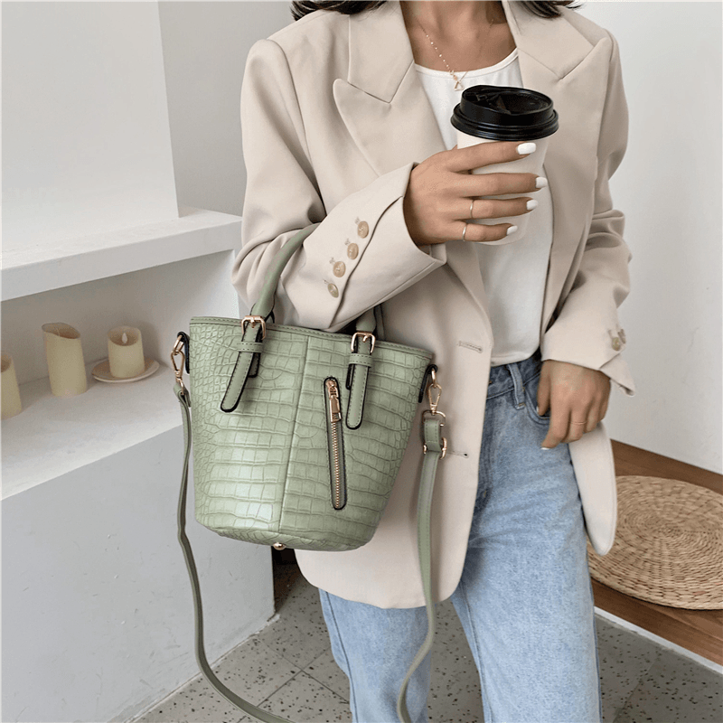 Women PU Leather Alligator Pattern Stitching Casual Fashion Handbag Crossbody Bag - MRSLM