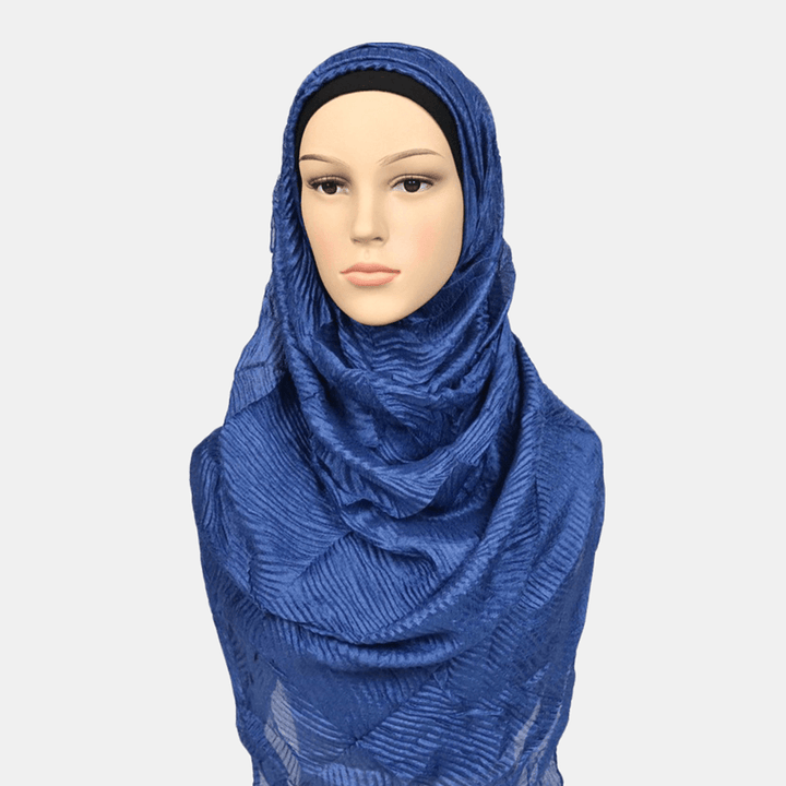 Women Polyester Solid Color Silk Ethnic Turban Hijab Scarf - MRSLM