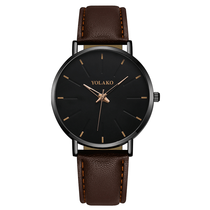 YOLAKO A0552 Fashion Leather Strap Men Simple Dial Quartz Watch - MRSLM