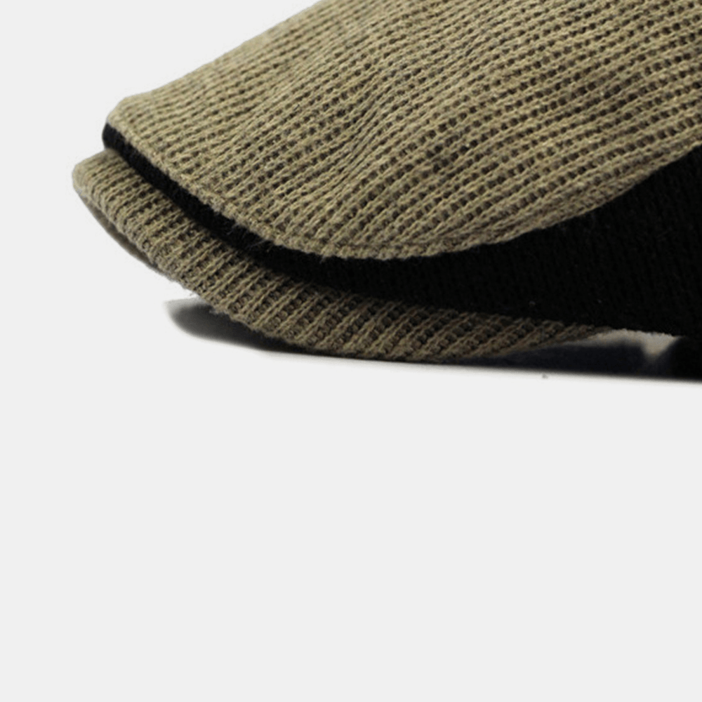 Men Wool plus Thicken Keep Warm Stripe Pattern Casual Woolen Forward Hat Beret Hat - MRSLM