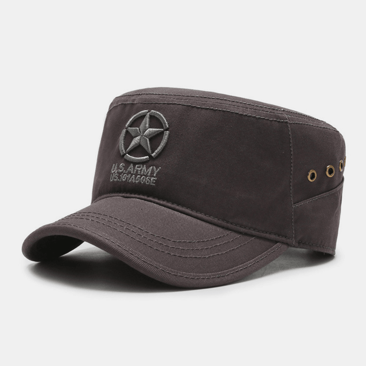 Men Five-Pointed Star Letter Pattern Embroidery Flat Top Cap Outdoor Casual Spring Autumn Sunshade Military Cap Cadet Army Caps - MRSLM