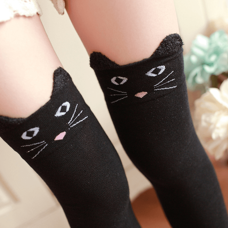 Women Girls Cartoon Animal Cotton Stocking Kawaii Cat Bear over Kneed High Tight Socks - MRSLM