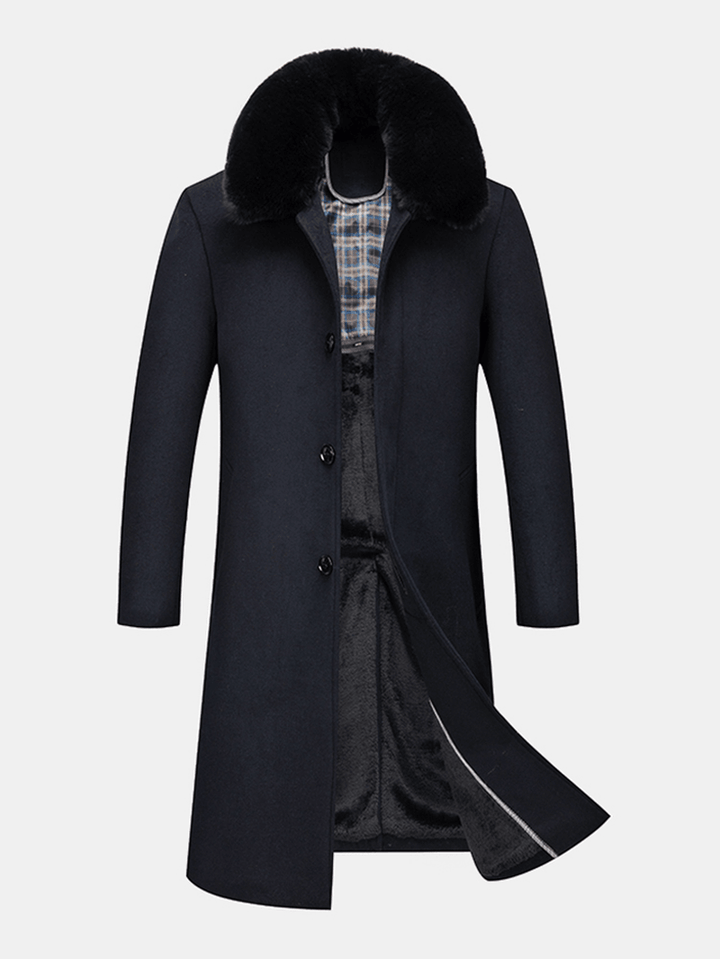 Mens Woolen Removable Collar Thicken Business Mid-Length Warm Overcoat - MRSLM