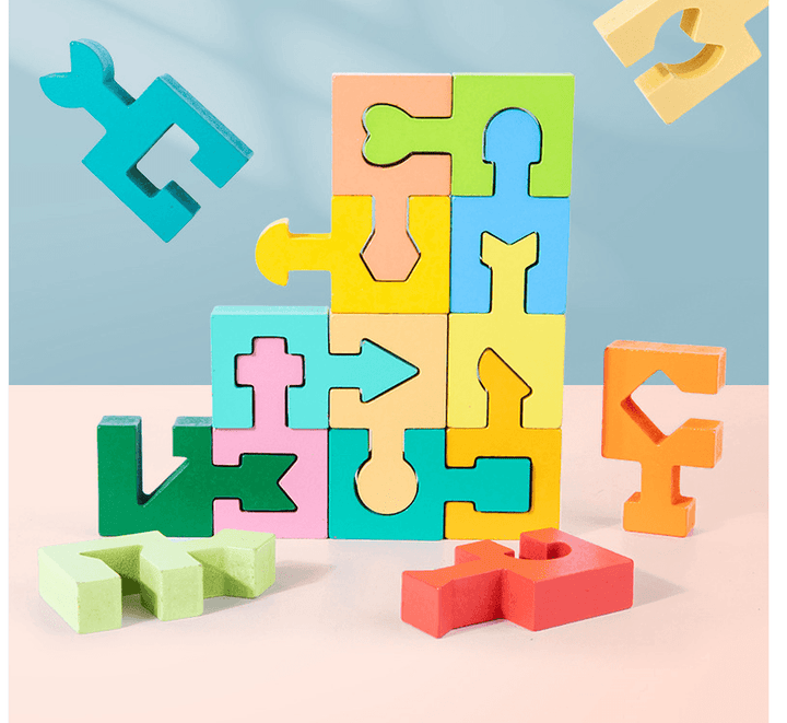 Wooden Puzzle Blocks with Geometric Shapes for Children - MRSLM