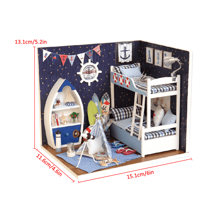 Cute Room Wooden DIY Handmade Assemble Miniature Doll House Kit Toy with LED Light Dust Cover for Gift Collection - MRSLM