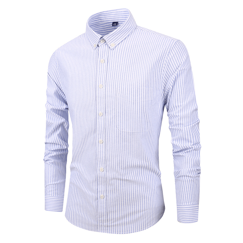 Mens Long Sleeve Slim Casual Cotton Striped Oxford Shirts - MRSLM